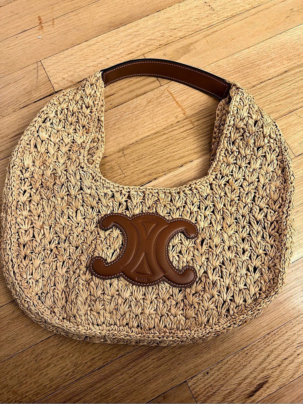 CELINE CLASSIC PANIER HOBO BAG IN RAFFIA AND CALFSKIN